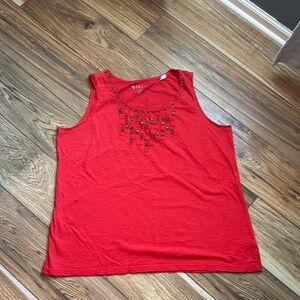 Red Sleeveless Top with Embellishments